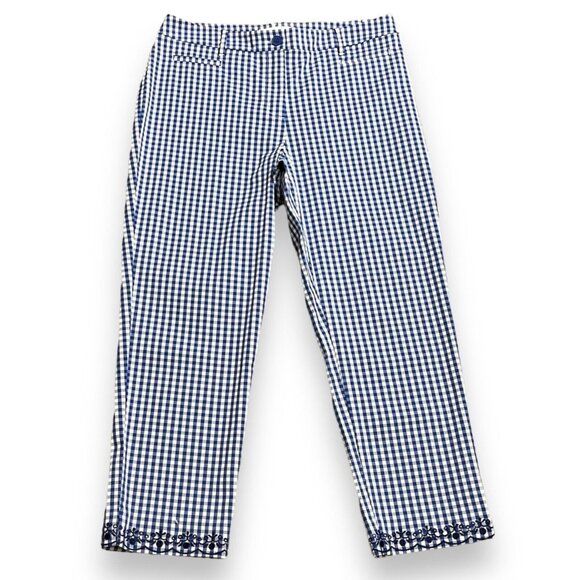 Talbots‎ Cropped Pants Size 10 Gingham Embroidery Cottage Country Nautical - Picture 1 of 12